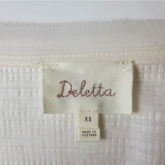 𝅺deletta Anthropologie Thea Peplum Tierd Ruffle Long Sleeve Top Ivory XS - Picture 7 of 12